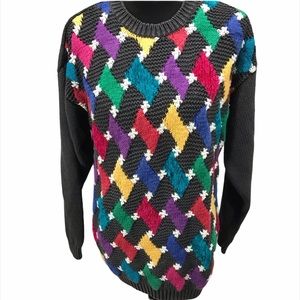 Chaus 80’s Crew Neck Sweater, Gray, Multi Color
